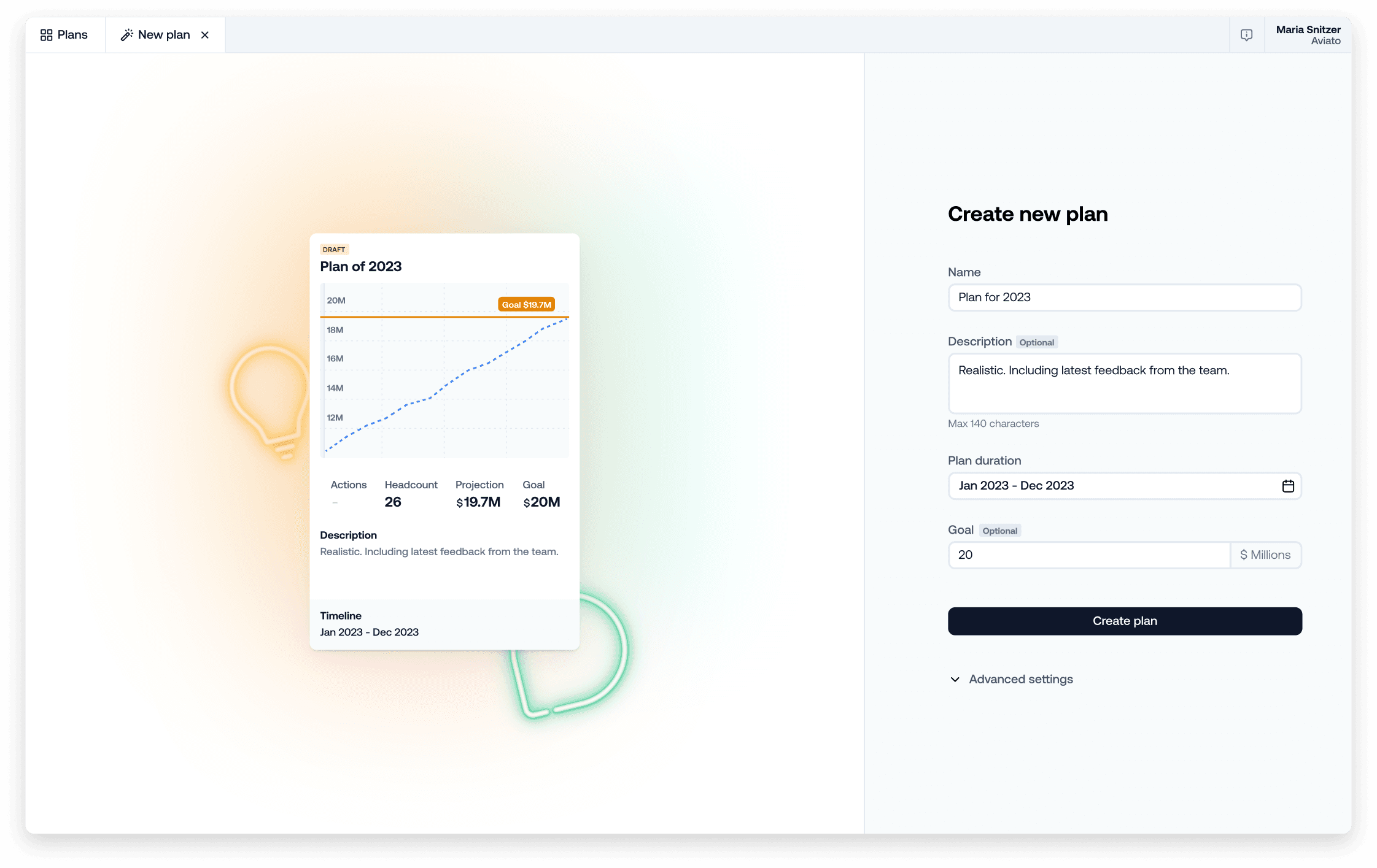 Plan summary dashboard